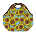 Blue Vintage Sunflower Pattern Print Neoprene Lunch Bag