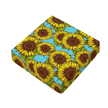 Blue Vintage Sunflower Pattern Print Outdoor Seat Cushion Cover
