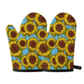 Blue Vintage Sunflower Pattern Print Oven Mitts