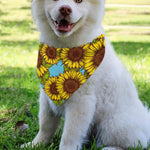Blue Vintage Sunflower Pattern Print Over The Collar Dog Bandana