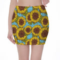 Blue Vintage Sunflower Pattern Print Pencil Mini Skirt