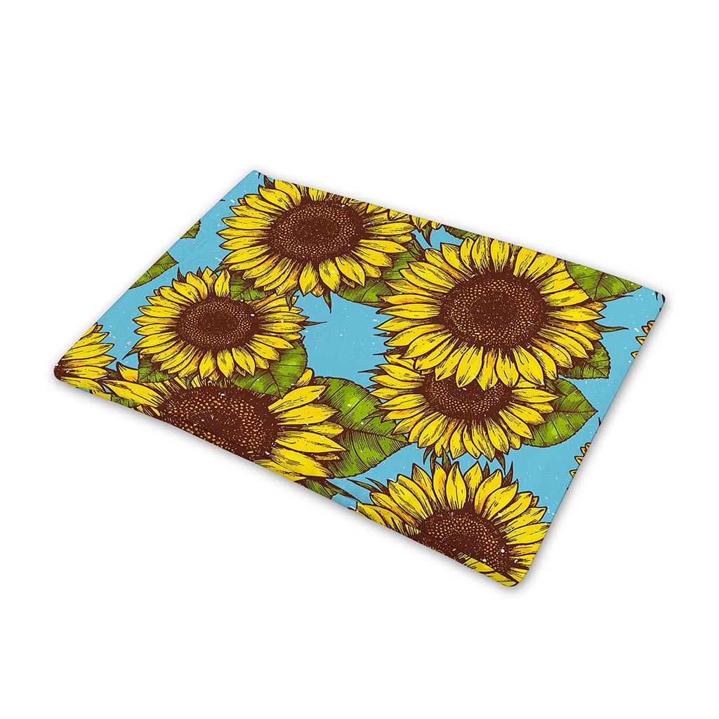 Blue Vintage Sunflower Pattern Print Pet Cooling Mat Cover