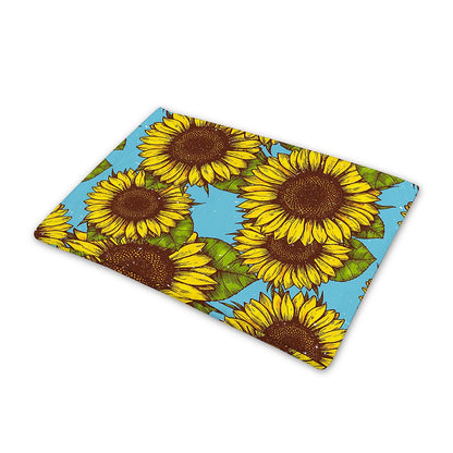 Blue Vintage Sunflower Pattern Print Pet Cooling Mat Cover