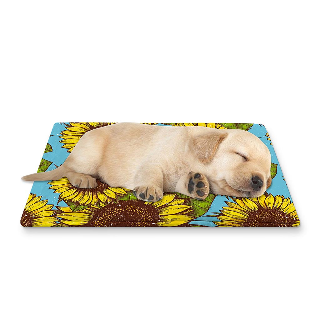 Blue Vintage Sunflower Pattern Print Pet Cooling Mat Cover