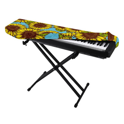 Blue Vintage Sunflower Pattern Print Piano Keyboard Cover
