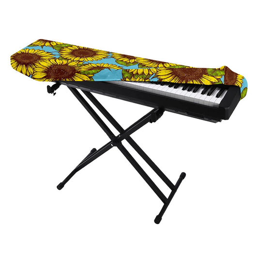 Blue Vintage Sunflower Pattern Print Piano Keyboard Cover