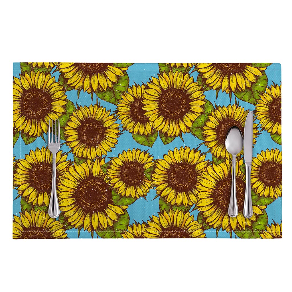 Blue Vintage Sunflower Pattern Print Placemat