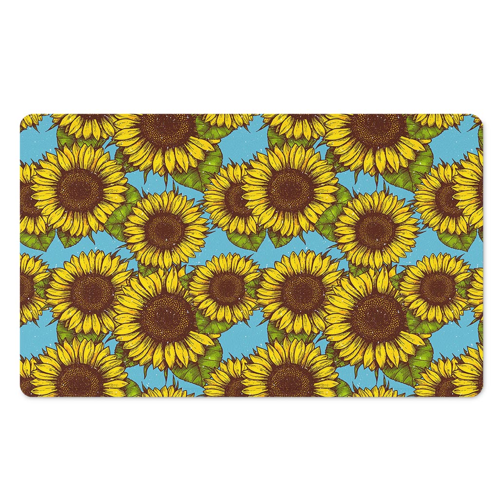 Blue Vintage Sunflower Pattern Print Polyester Doormat
