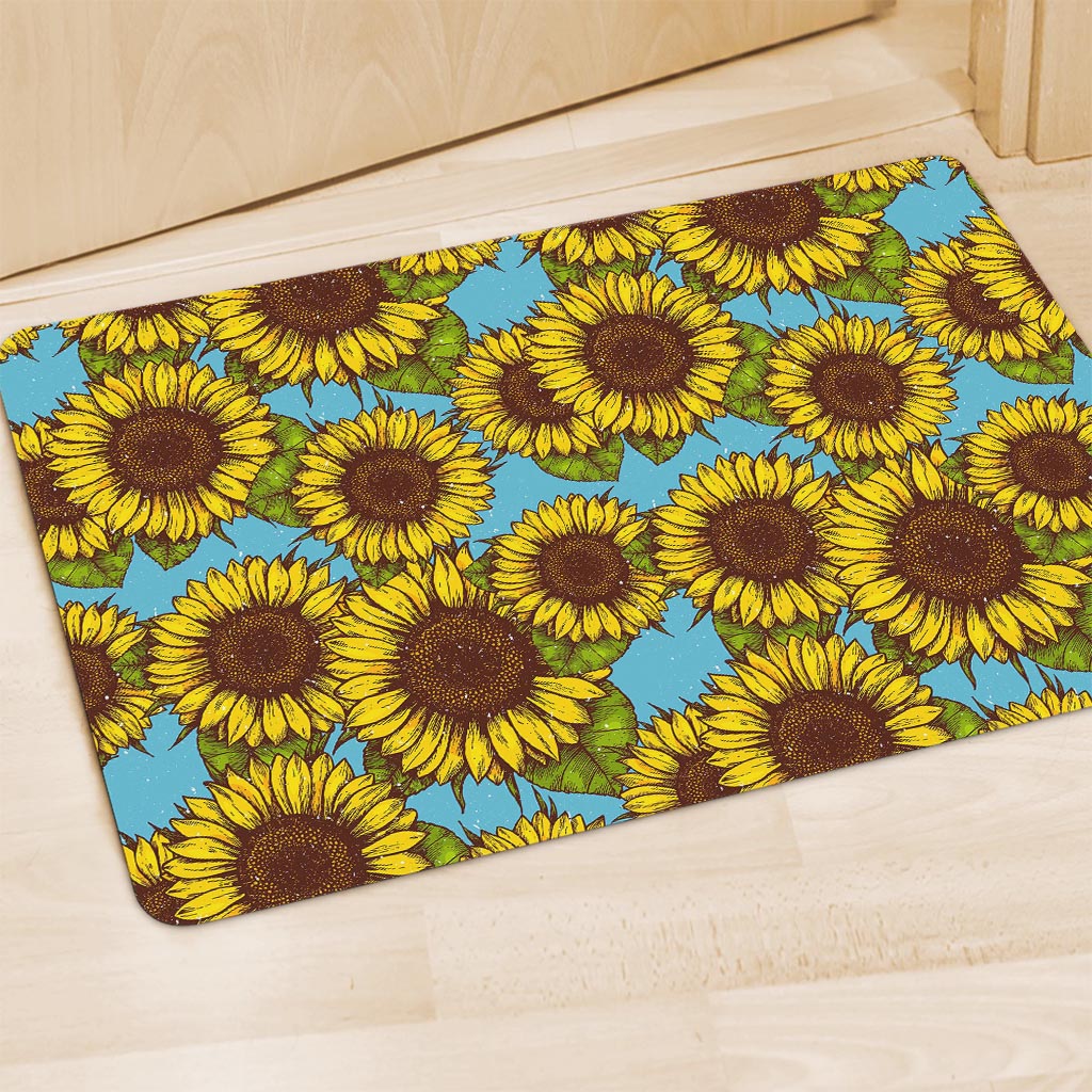 Blue Vintage Sunflower Pattern Print Polyester Doormat