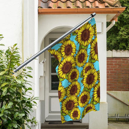 Blue Vintage Sunflower Pattern Print Polyester Flag