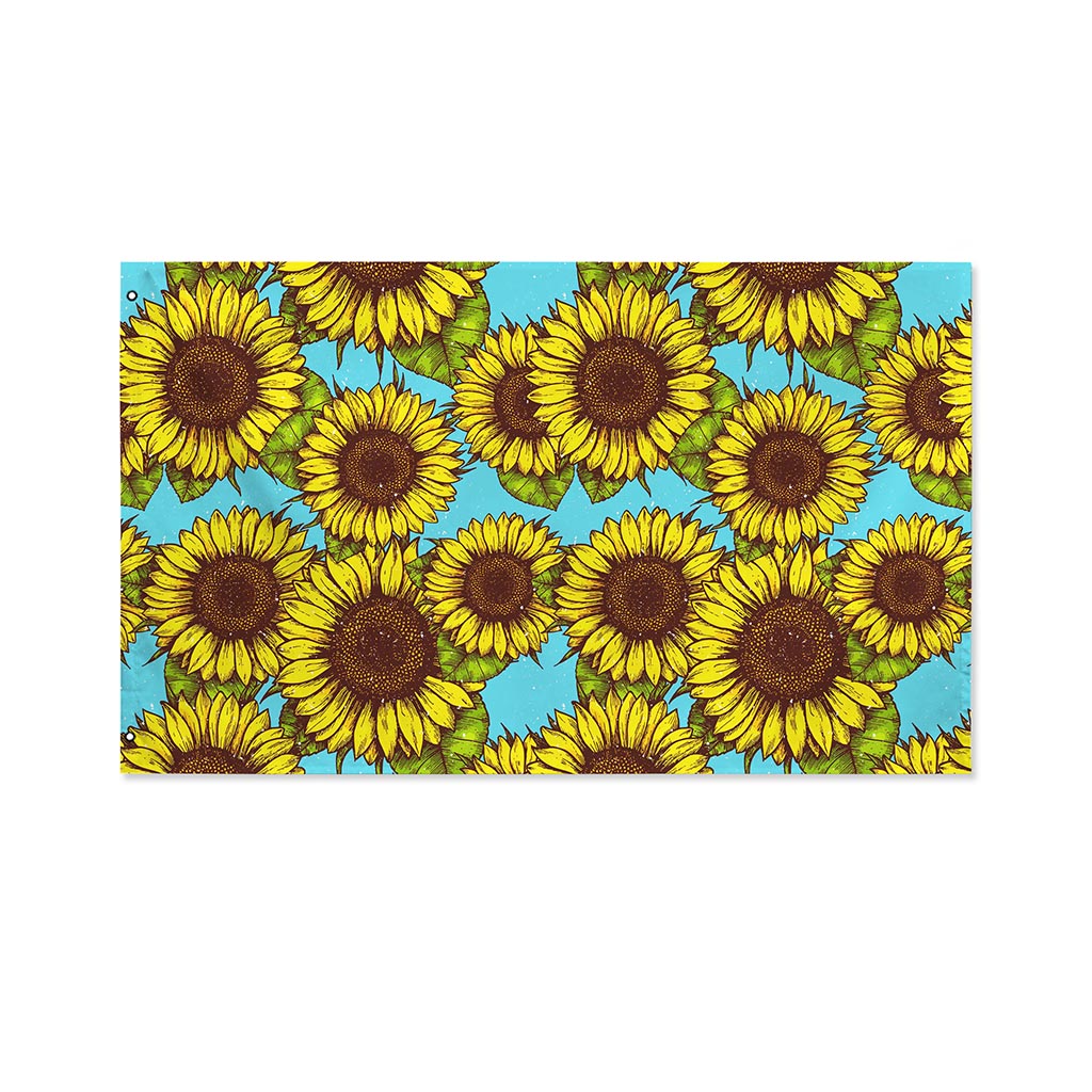 Blue Vintage Sunflower Pattern Print Polyester Flag