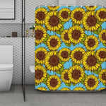 Blue Vintage Sunflower Pattern Print Polyester Shower Curtain
