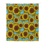 Blue Vintage Sunflower Pattern Print Polyester Shower Curtain