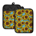 Blue Vintage Sunflower Pattern Print Pot Holders With Pocket