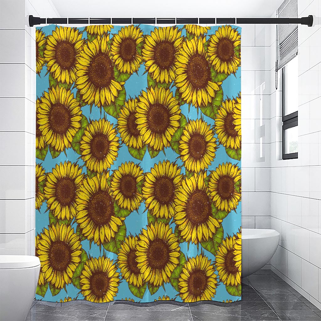Blue Vintage Sunflower Pattern Print Premium Shower Curtain