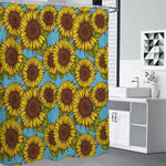 Blue Vintage Sunflower Pattern Print Premium Shower Curtain