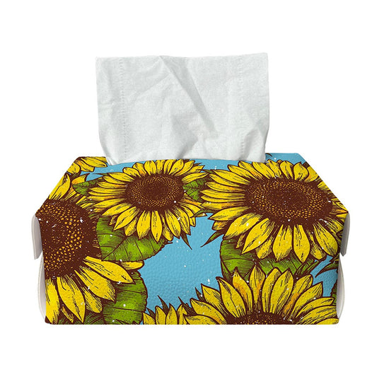 Blue Vintage Sunflower Pattern Print Rectangle Tissue Box Cover