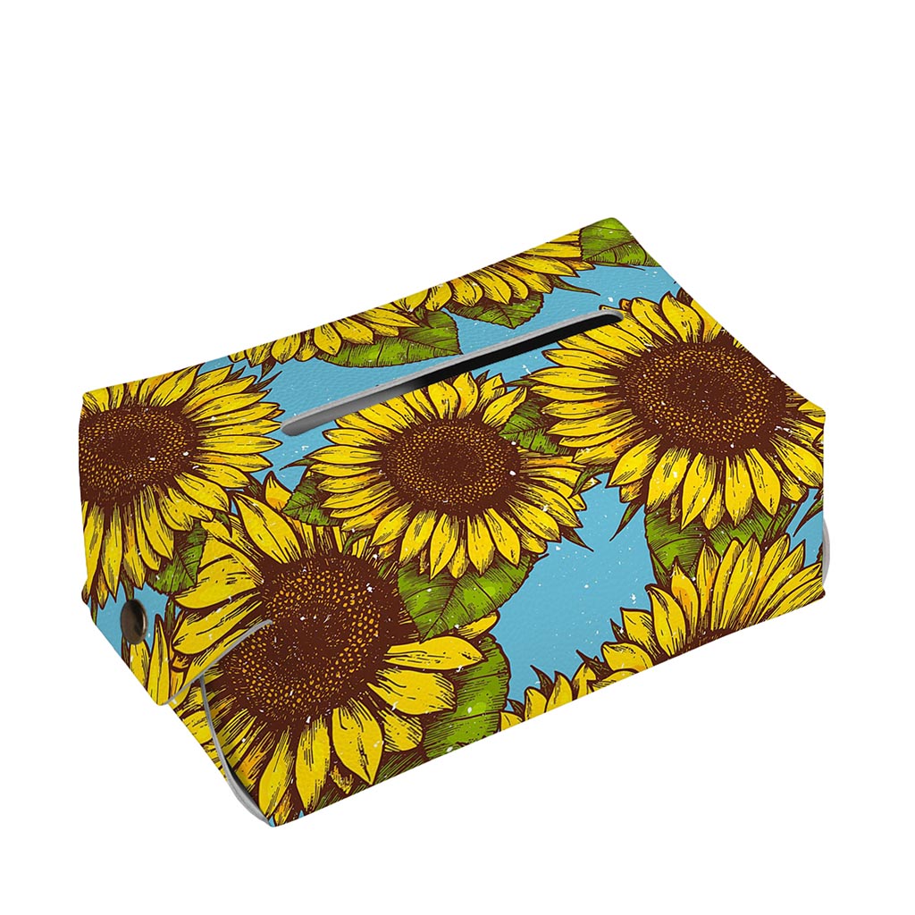 Blue Vintage Sunflower Pattern Print Rectangle Tissue Box Cover