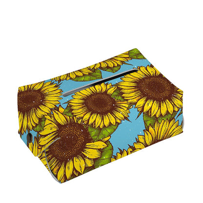 Blue Vintage Sunflower Pattern Print Rectangle Tissue Box Cover