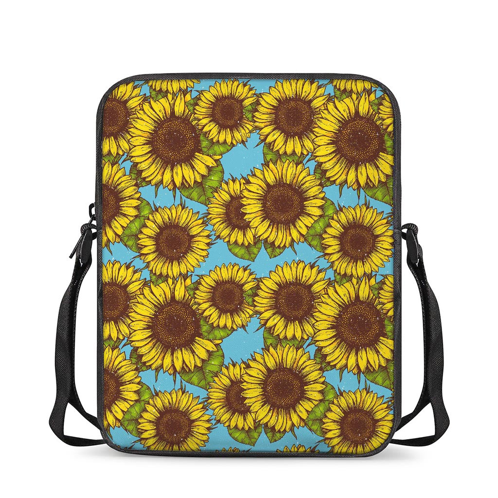 Blue Vintage Sunflower Pattern Print Rectangular Crossbody Bag