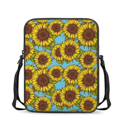 Blue Vintage Sunflower Pattern Print Rectangular Crossbody Bag