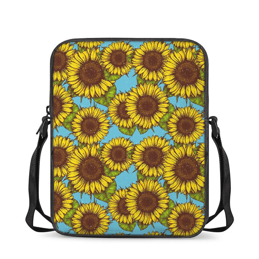 Blue Vintage Sunflower Pattern Print Rectangular Crossbody Bag