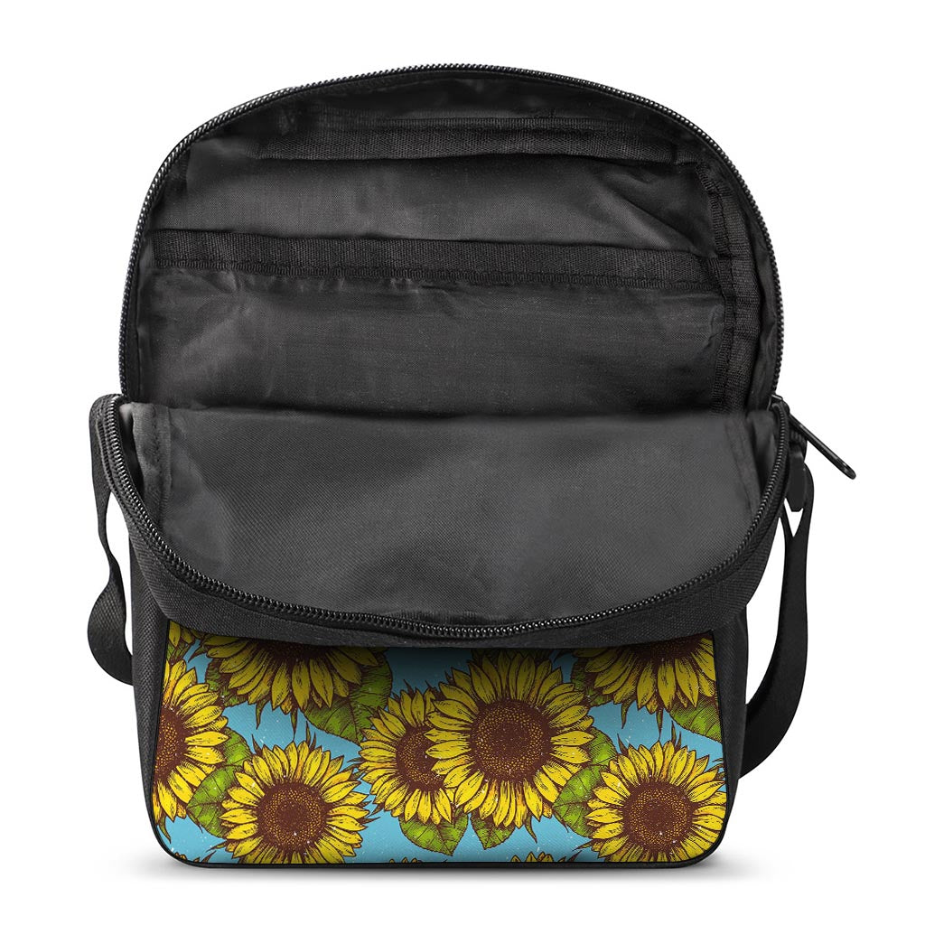 Blue Vintage Sunflower Pattern Print Rectangular Crossbody Bag