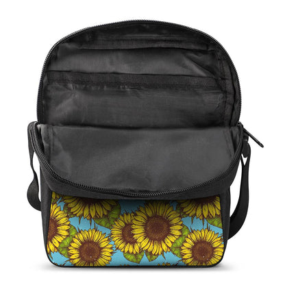 Blue Vintage Sunflower Pattern Print Rectangular Crossbody Bag