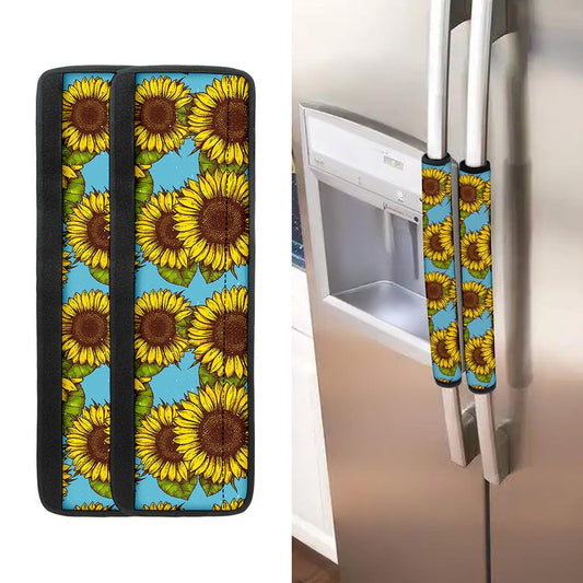 Blue Vintage Sunflower Pattern Print Refrigerator Handle Covers
