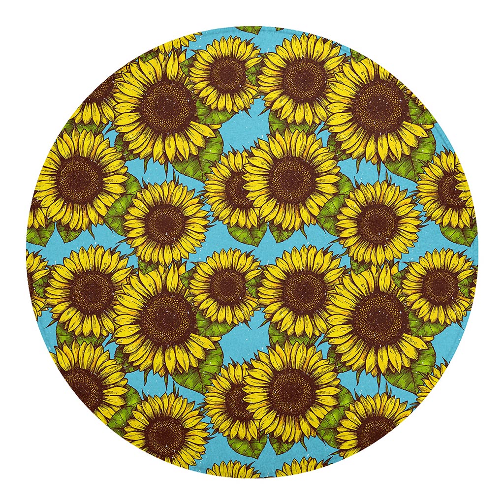 Blue Vintage Sunflower Pattern Print Round Blanket