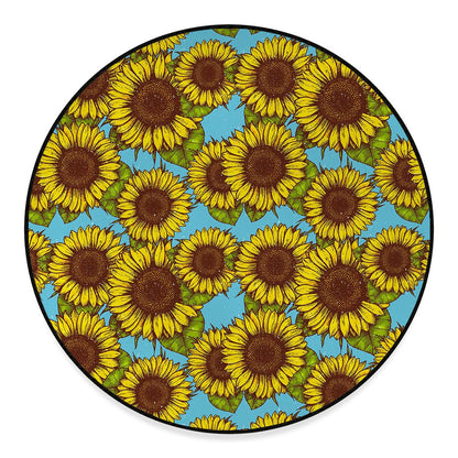 Blue Vintage Sunflower Pattern Print Round Floor Mat