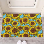 Blue Vintage Sunflower Pattern Print Rubber Doormat