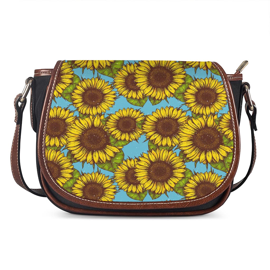 Blue Vintage Sunflower Pattern Print Saddle Bag