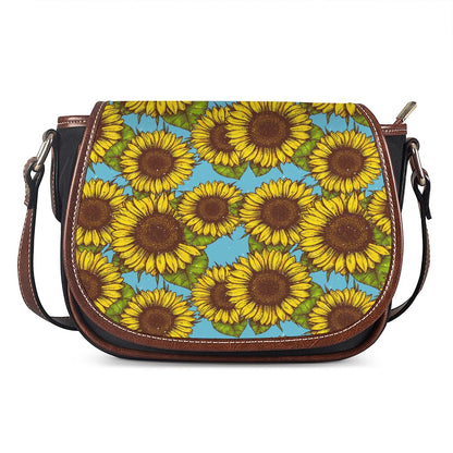 Blue Vintage Sunflower Pattern Print Saddle Bag