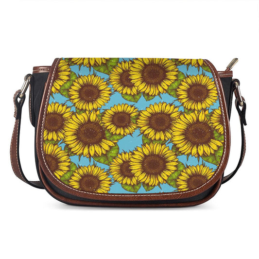 Blue Vintage Sunflower Pattern Print Saddle Bag