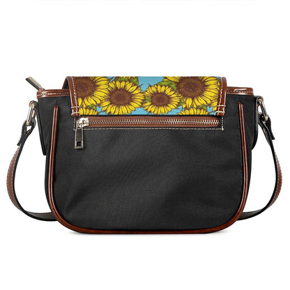 Blue Vintage Sunflower Pattern Print Saddle Bag