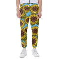 Blue Vintage Sunflower Pattern Print Joggers