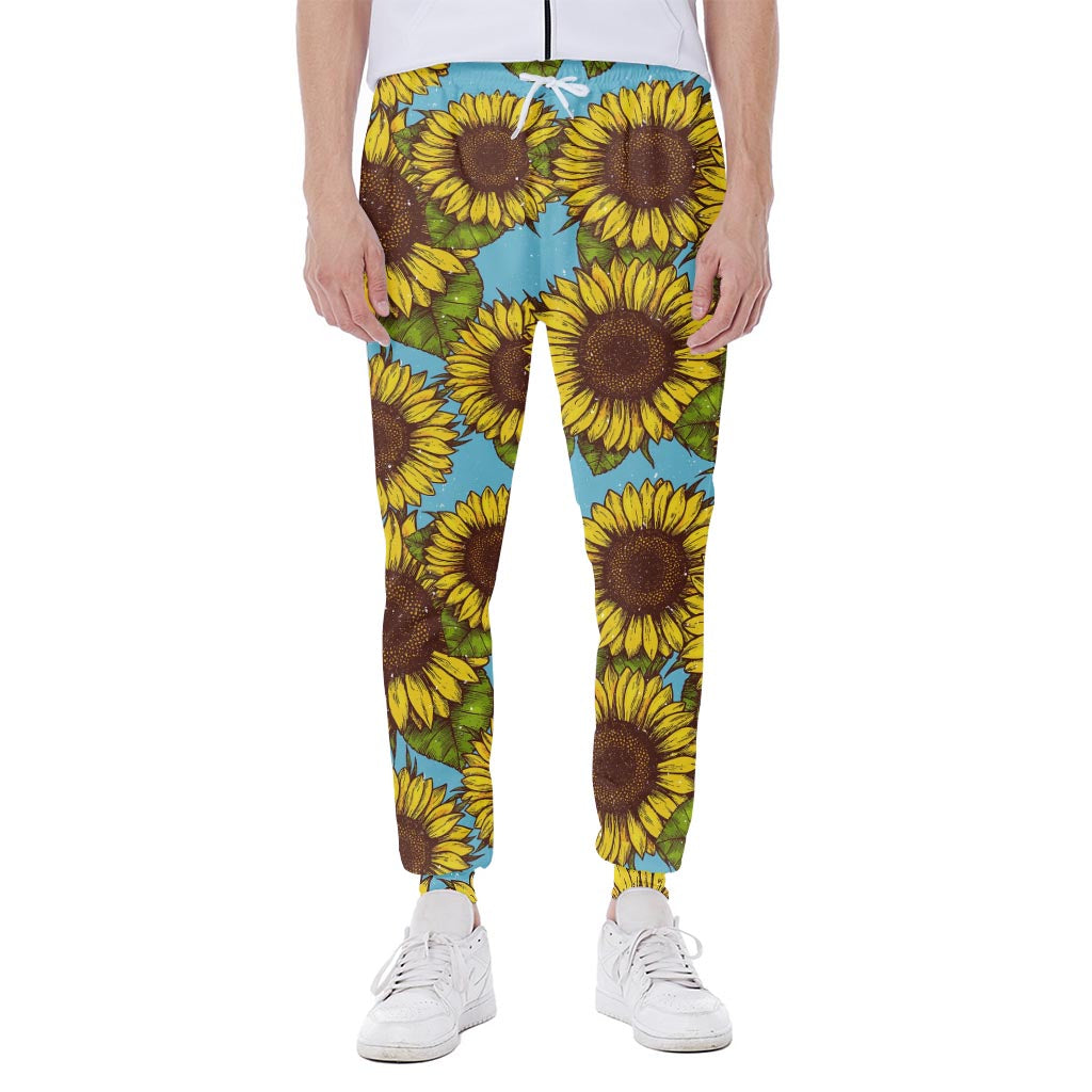Blue Vintage Sunflower Pattern Print Scuba Joggers