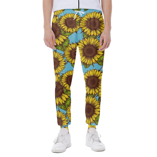 Blue Vintage Sunflower Pattern Print Scuba Joggers