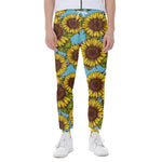 Blue Vintage Sunflower Pattern Print Scuba Joggers