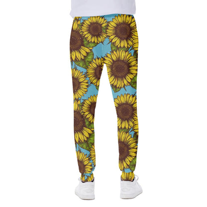 Blue Vintage Sunflower Pattern Print Scuba Joggers