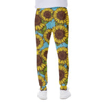 Blue Vintage Sunflower Pattern Print Scuba Joggers