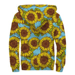 Blue Vintage Sunflower Pattern Print Sherpa Lined Zip Up Hoodie