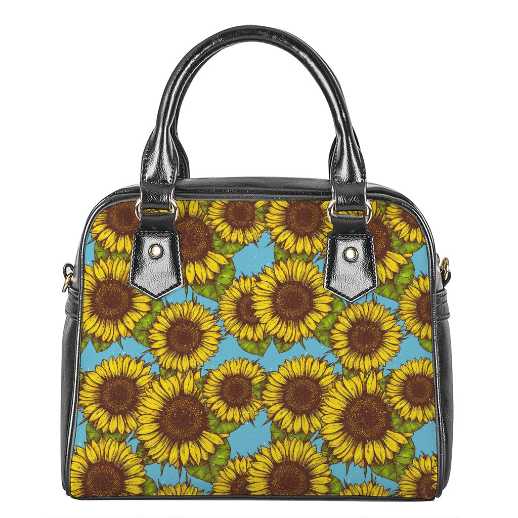 Blue Vintage Sunflower Pattern Print Shoulder Handbag