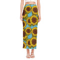 Blue Vintage Sunflower Pattern Print Side Slit Maxi Skirt