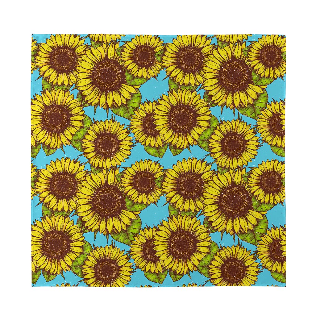 Blue Vintage Sunflower Pattern Print Silk Bandana