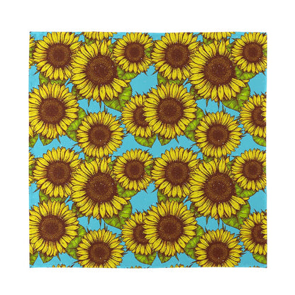 Blue Vintage Sunflower Pattern Print Silk Bandana
