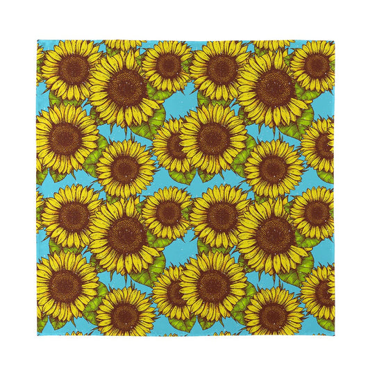 Blue Vintage Sunflower Pattern Print Silk Bandana