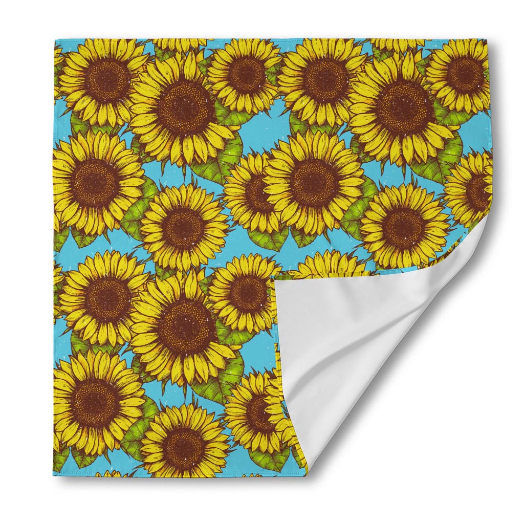 Blue Vintage Sunflower Pattern Print Silk Bandana