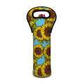 Blue Vintage Sunflower Pattern Print Single Neoprene Wine Tote